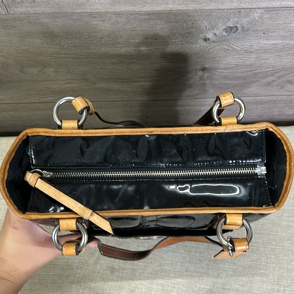 Coach Black and Tan Patent Leather Tote - Picture 13 of 15
